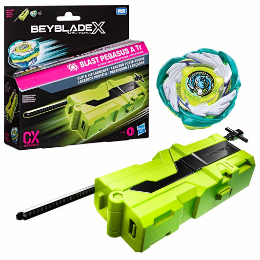 Beyblade X Blast Pegasus A Tr Clip & Rip Launcher Set 正版！含飛馬攻擊型陀螺 + 創新夾扣發射器，可夾在腰帶/背包，內建收納空間。支援 X-Celerator 極限加速，適合隨身對戰，澳門直送！