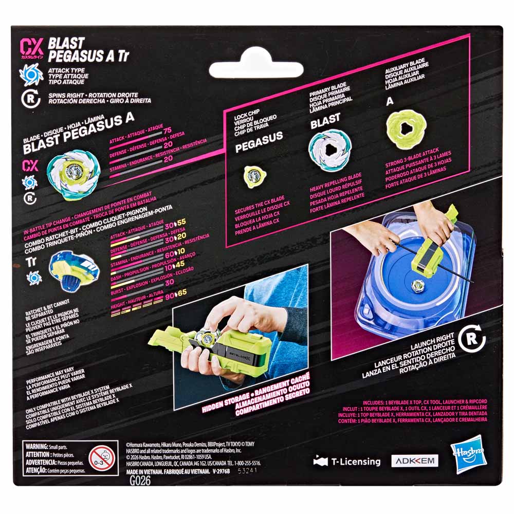 Beyblade X Blast Pegasus A Tr Clip & Rip Launcher Set 正版！含飛馬攻擊型陀螺 + 創新夾扣發射器，可夾在腰帶/背包，內建收納空間。支援 X-Celerator 極限加速，適合隨身對戰，澳門直送！